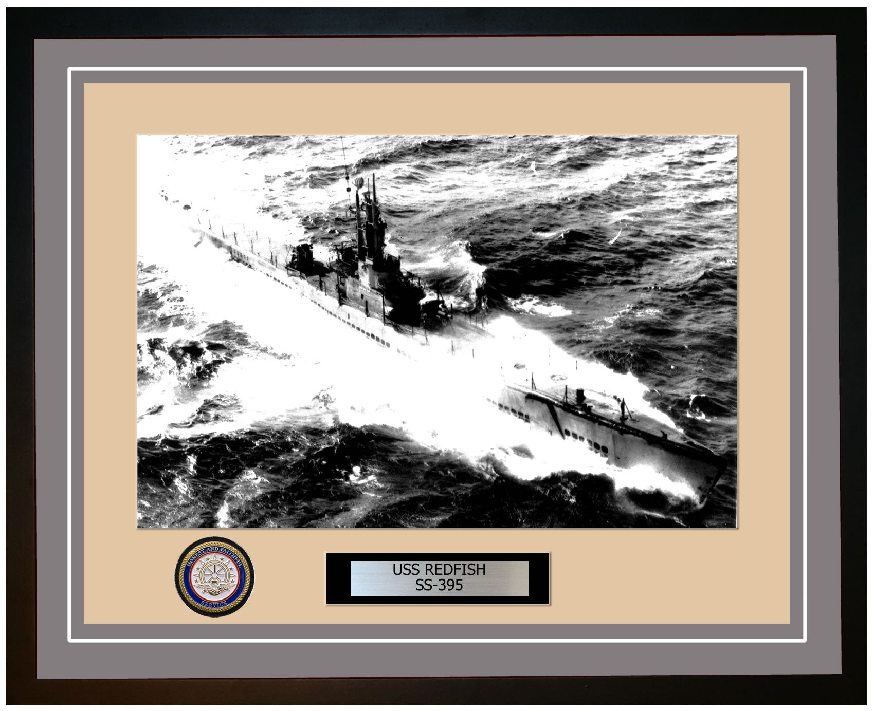 USS Redfish SS-395 Framed Navy Ship Photo Grey