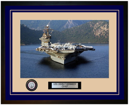 USS JOHN F KENNEDY CV-67 Framed Navy Ship Photo Blue