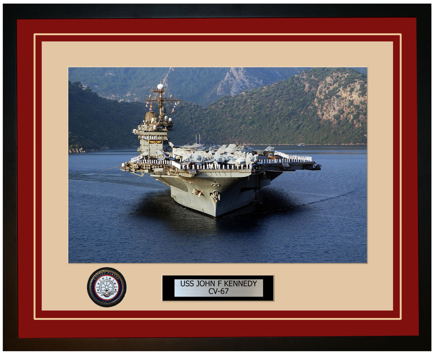 USS JOHN F KENNEDY CV-67 Framed Navy Ship Photo Burgundy