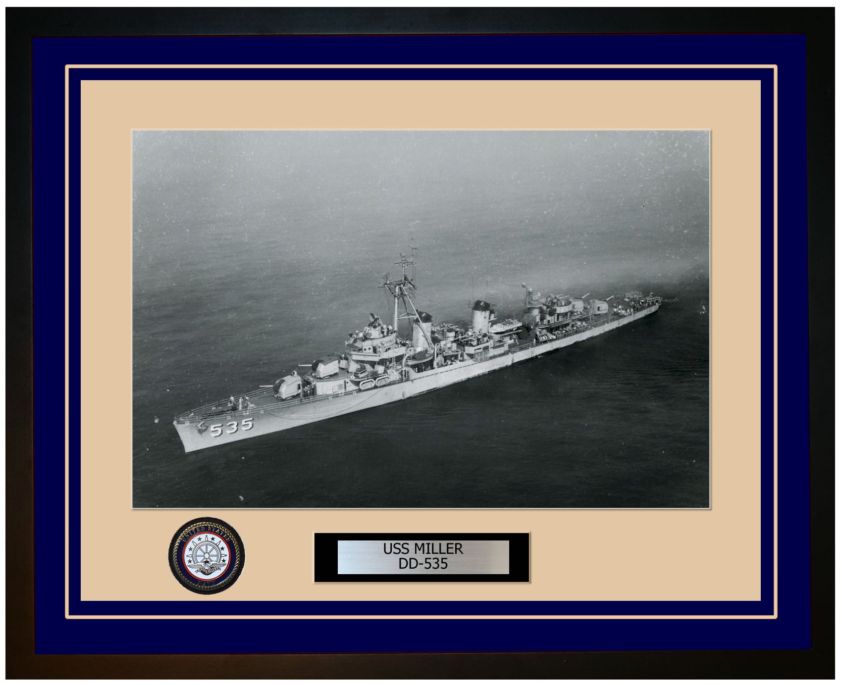 USS MILLER DD-535 Framed Navy Ship Photo Blue