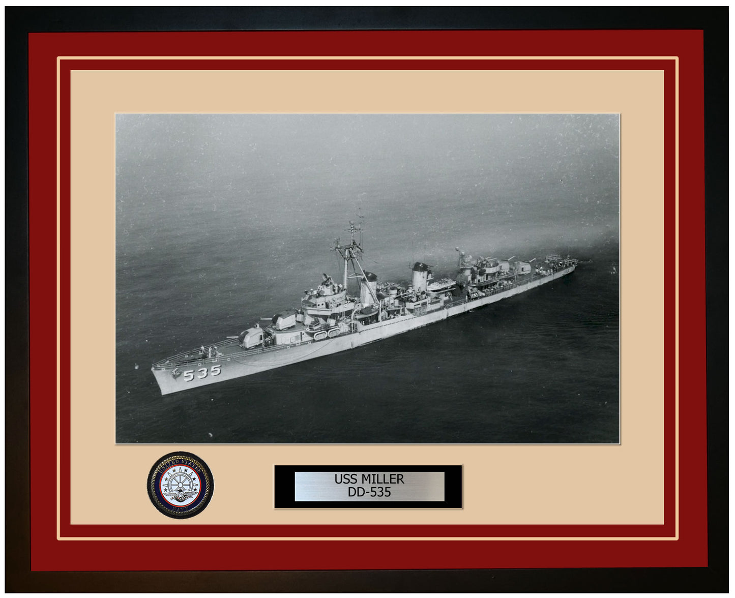 USS MILLER DD-535 Framed Navy Ship Photo Burgundy