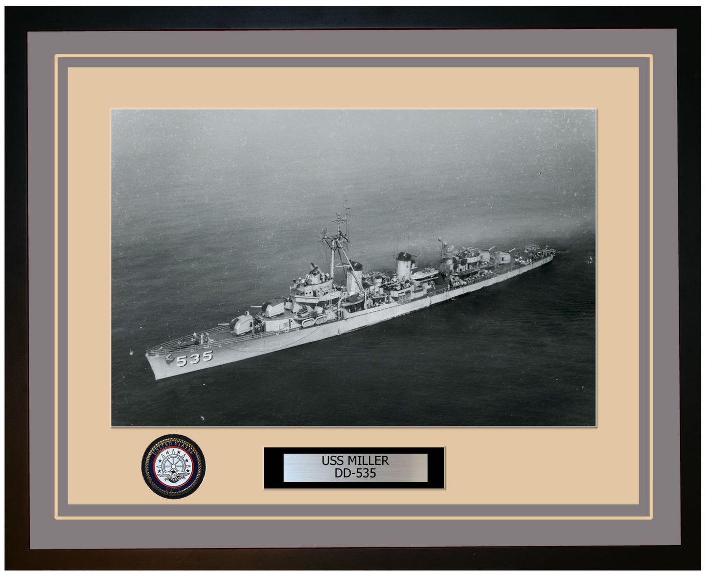 USS MILLER DD-535 Framed Navy Ship Photo Grey