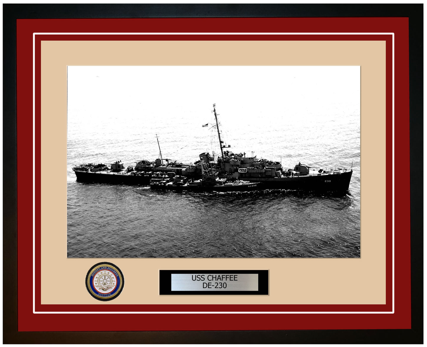 USS Chaffee DE-230 Framed Navy Ship Photo Burgundy
