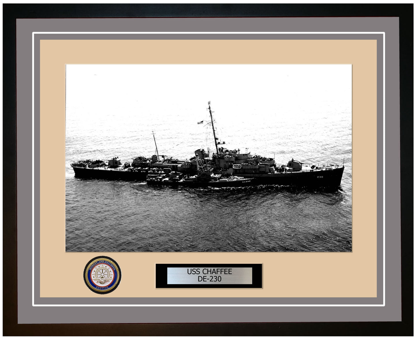 USS Chaffee DE-230 Framed Navy Ship Photo Grey