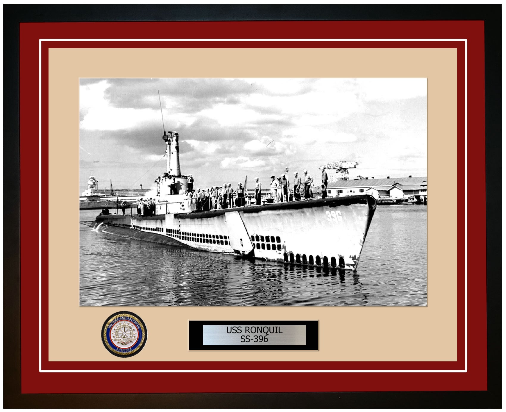 USS Ronquil SS-396 Framed Navy Ship Photo Burgundy