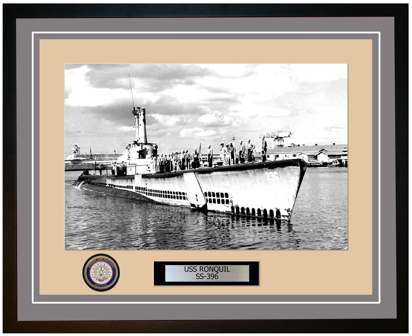 USS Ronquil SS-396 Framed Navy Ship Photo Grey