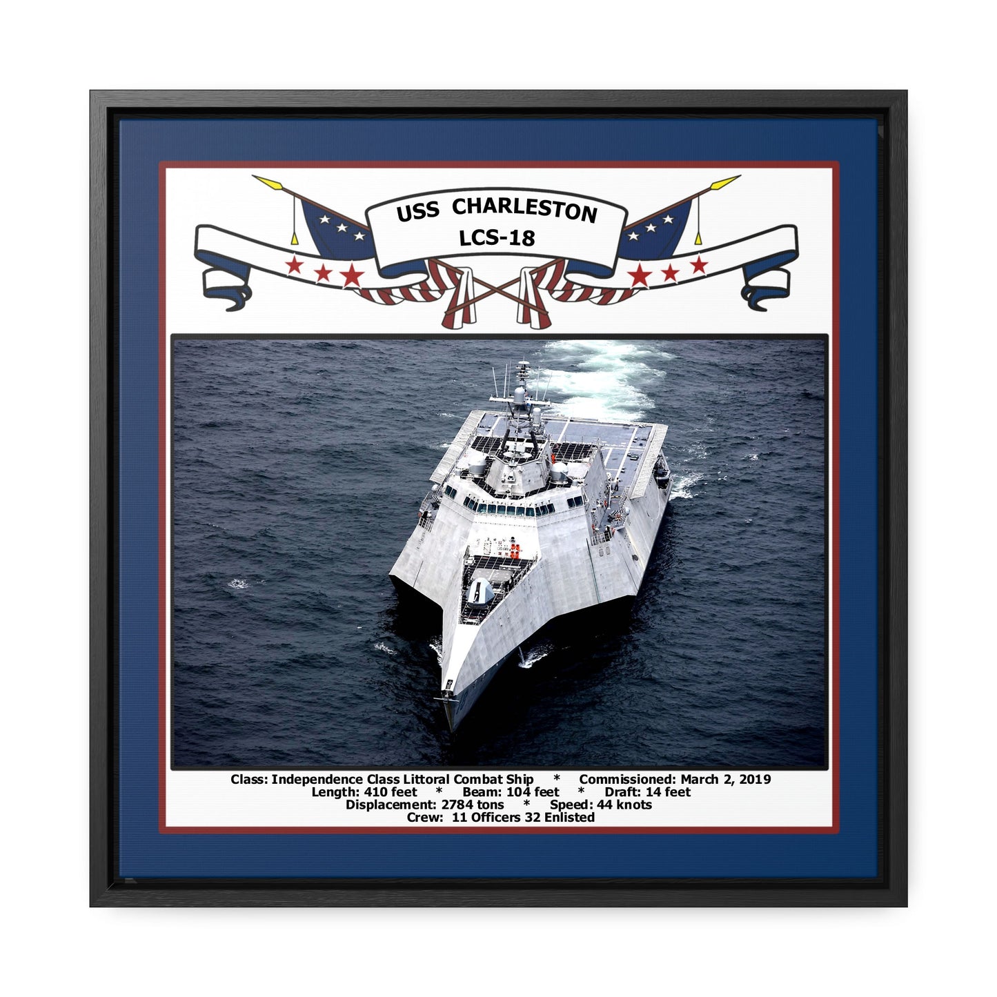 USS Charleston LCS-18 Navy Floating Frame Photo Front View