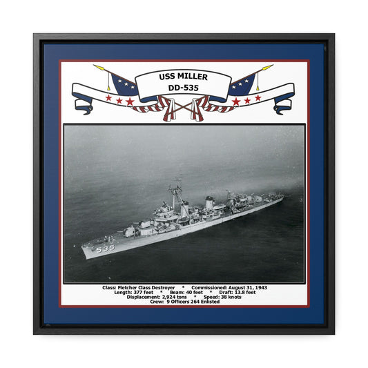 USS Miller DD-535 Navy Floating Frame Photo Front View