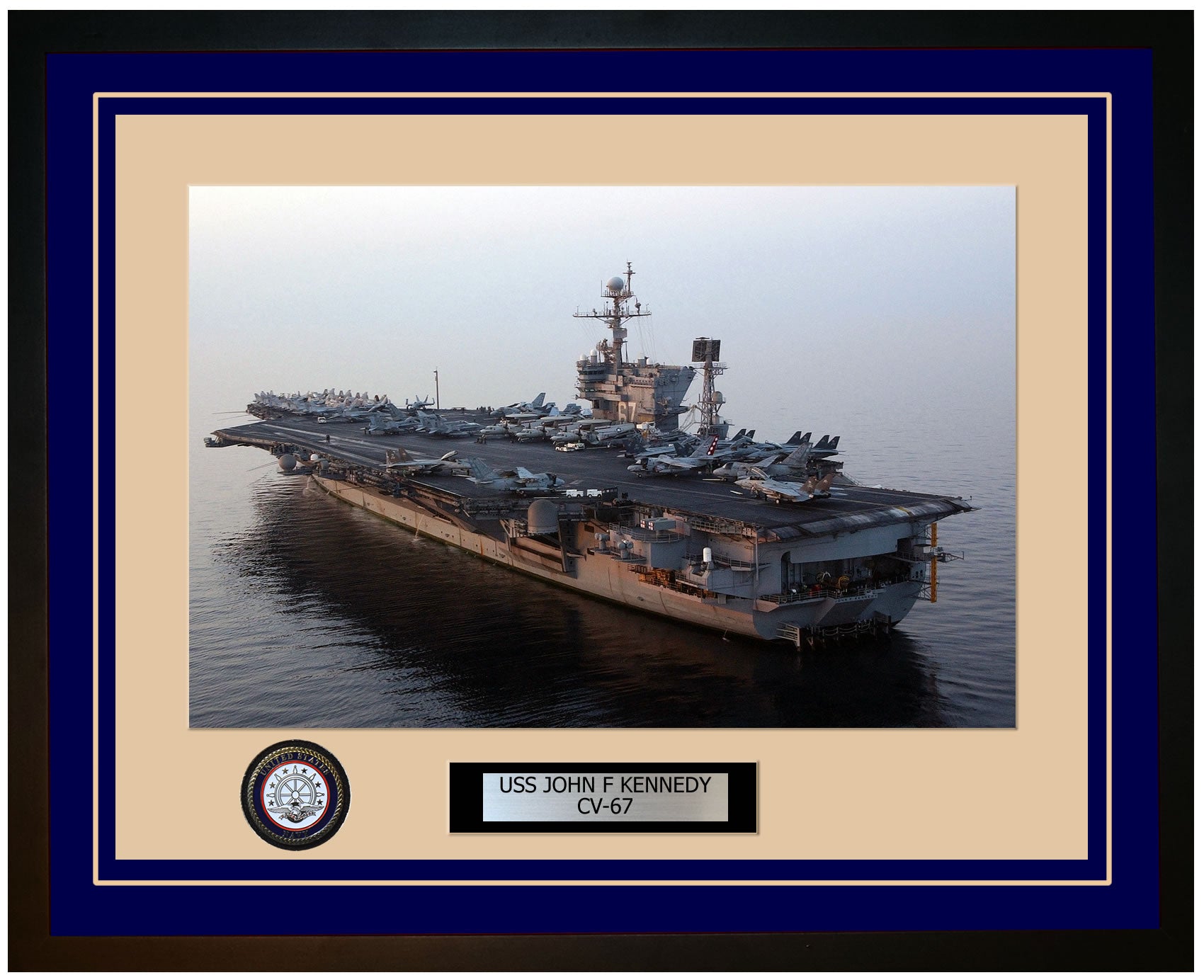 USS JOHN F KENNEDY CV-67 Framed Navy Ship Photo Blue