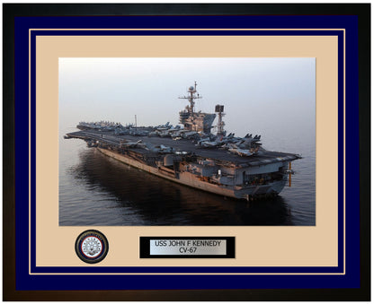USS JOHN F KENNEDY CV-67 Framed Navy Ship Photo Blue