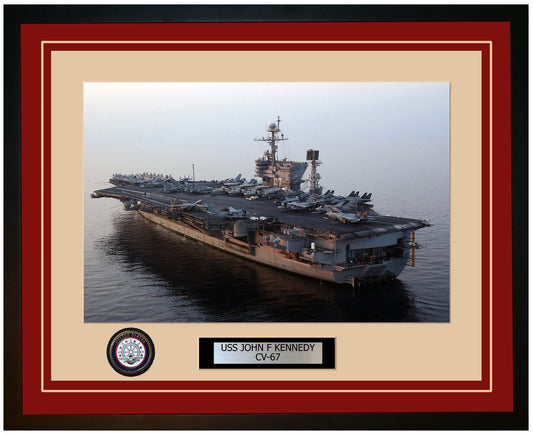 USS JOHN F KENNEDY CV-67 Framed Navy Ship Photo Burgundy
