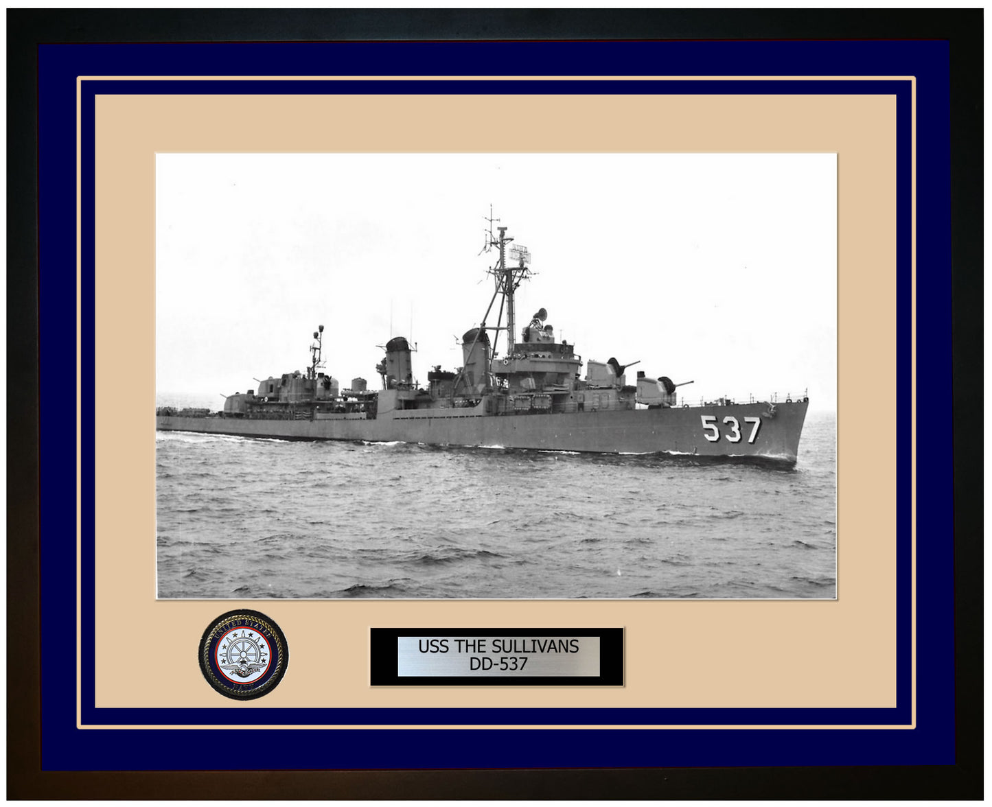 USS THE SULLIVANS DD-537 Framed Navy Ship Photo Blue