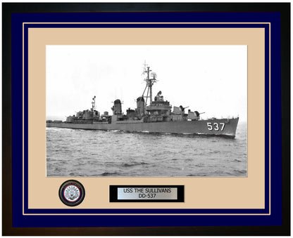 USS THE SULLIVANS DD-537 Framed Navy Ship Photo Blue