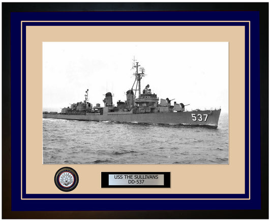 USS THE SULLIVANS DD-537 Framed Navy Ship Photo Blue