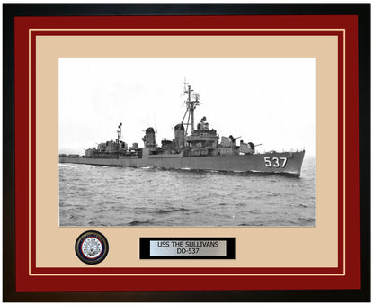USS THE SULLIVANS DD-537 Framed Navy Ship Photo Burgundy