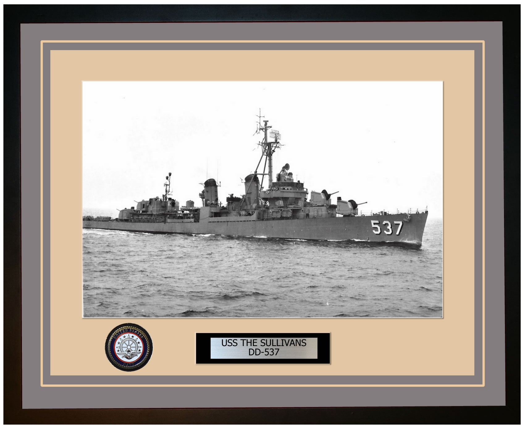 USS THE SULLIVANS DD-537 Framed Navy Ship Photo Grey