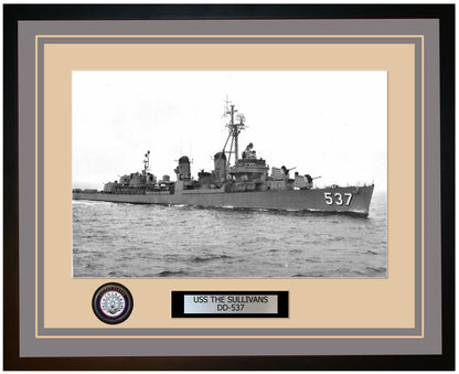USS THE SULLIVANS DD-537 Framed Navy Ship Photo Grey