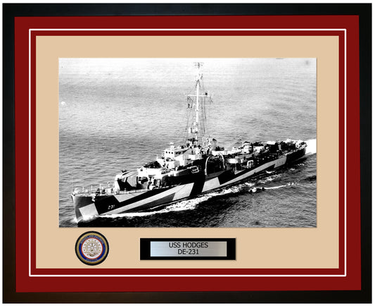 USS Hodges DE-231 Framed Navy Ship Photo Burgundy
