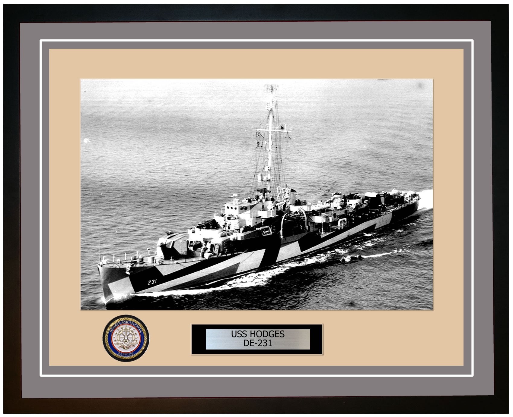 USS Hodges DE-231 Framed Navy Ship Photo Grey