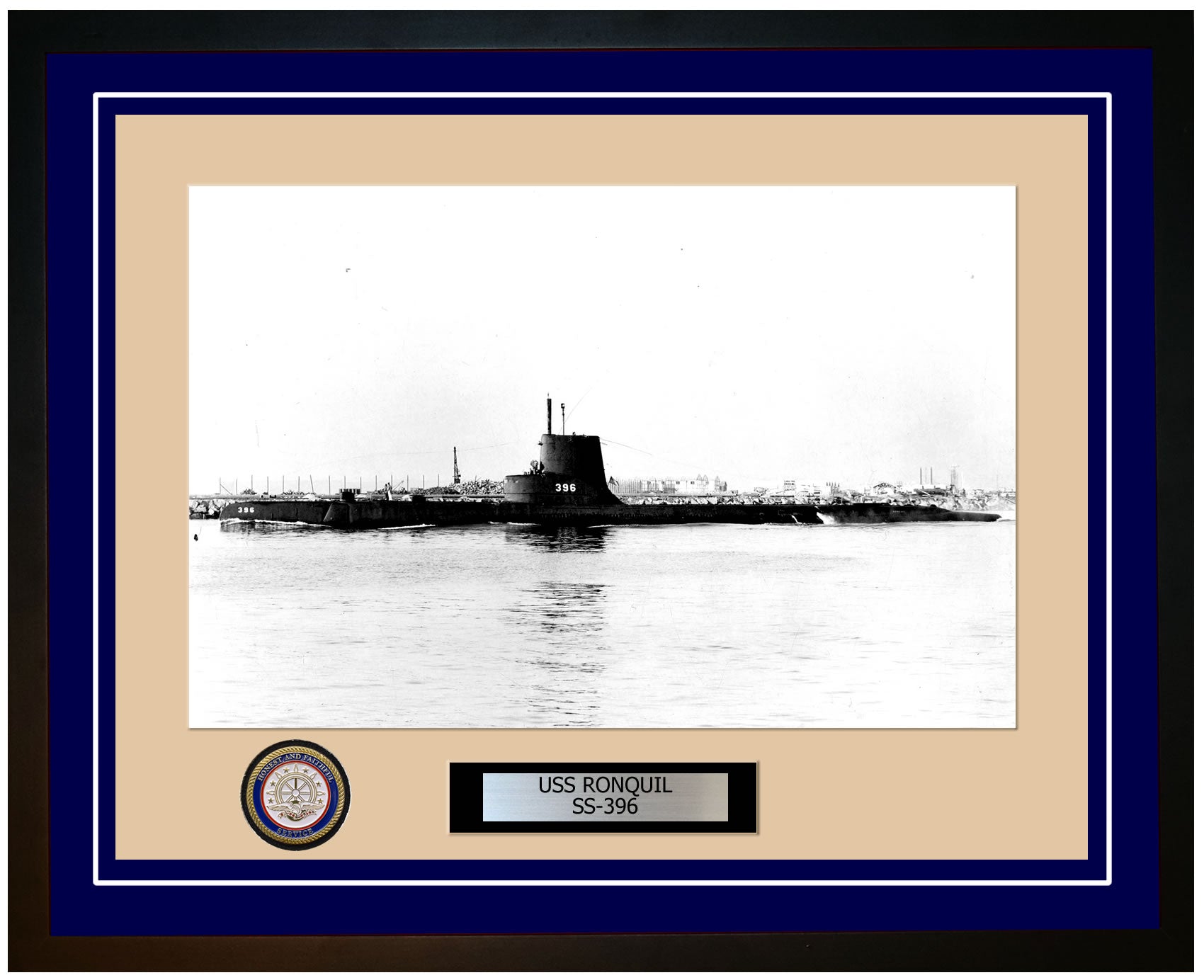 USS Ronquil SS-396 Framed Navy Ship Photo Blue