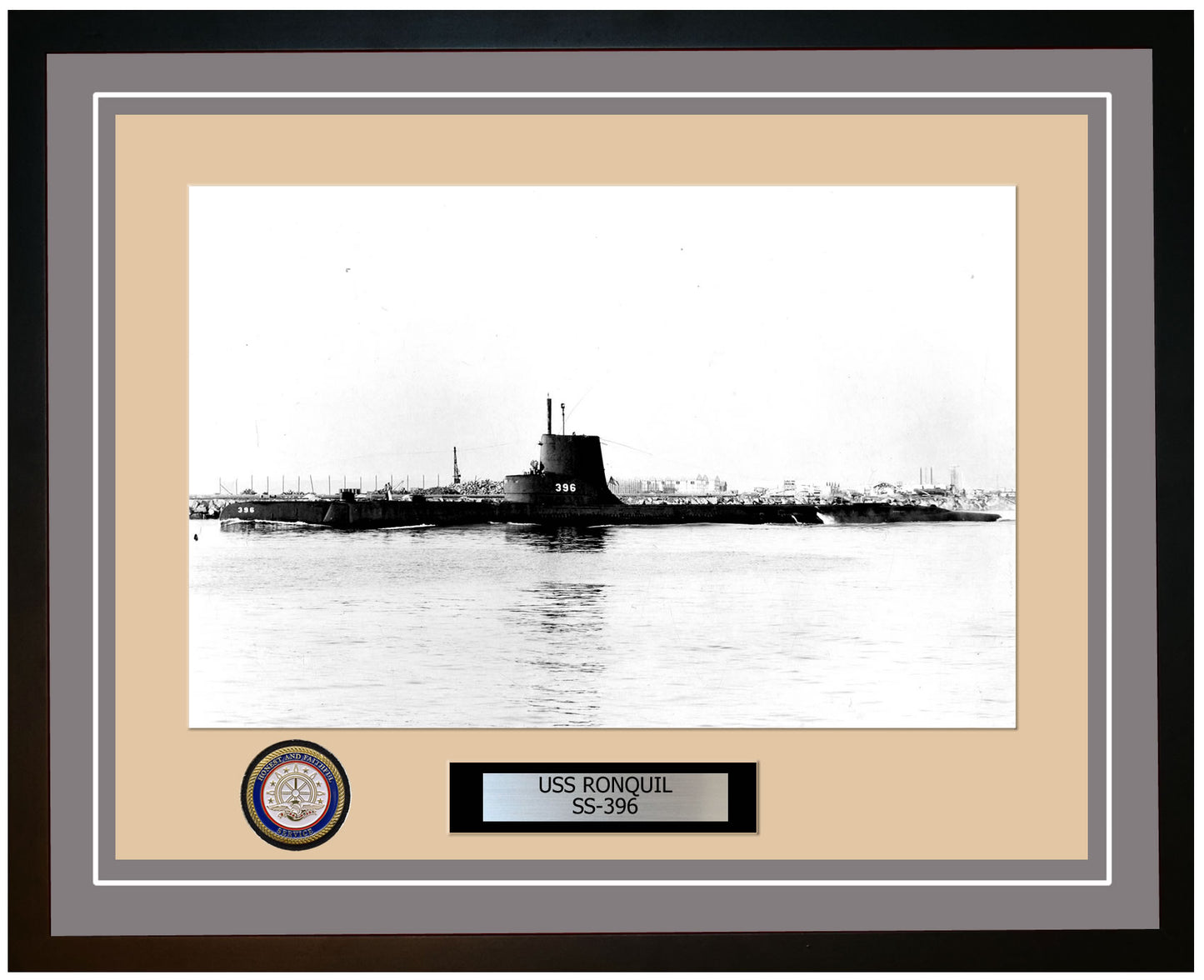 USS Ronquil SS-396 Framed Navy Ship Photo Grey