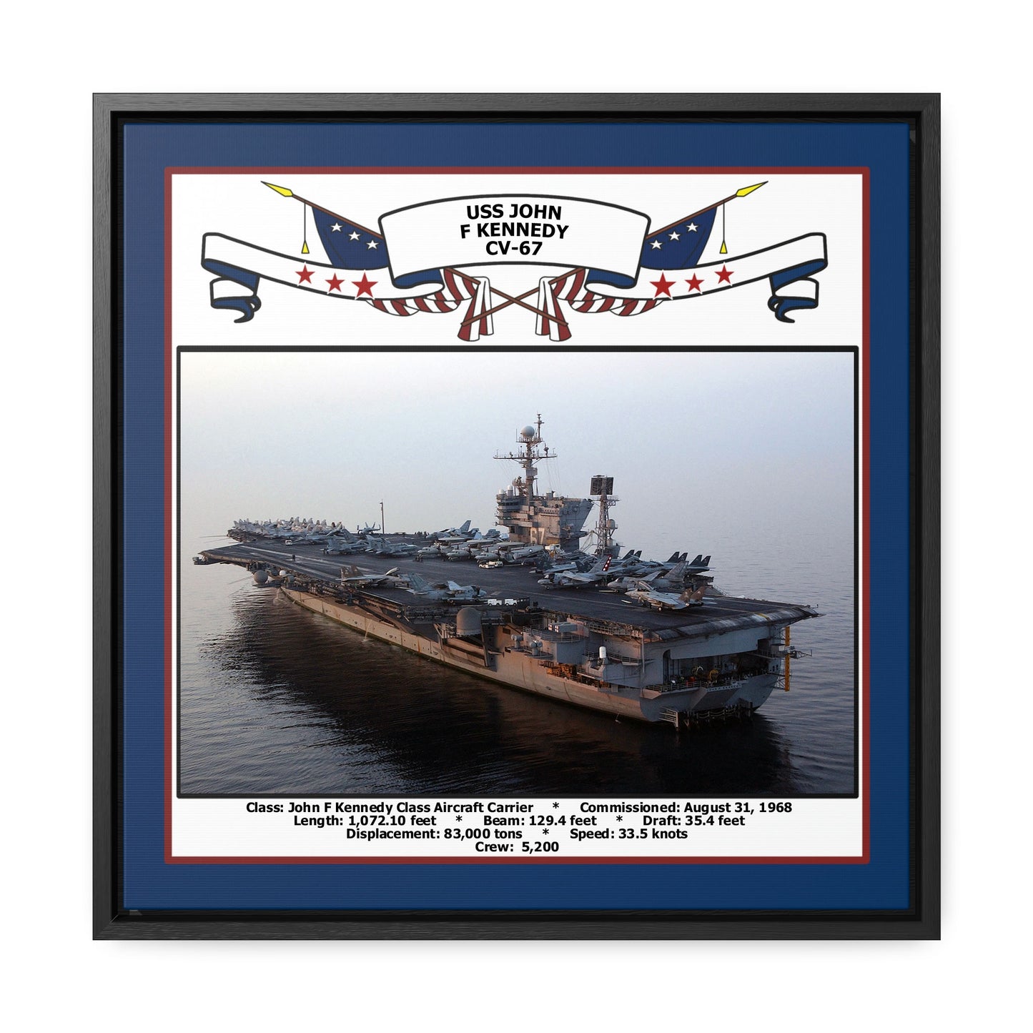 USS John F Kennedy CV-67 Navy Floating Frame Photo Front View