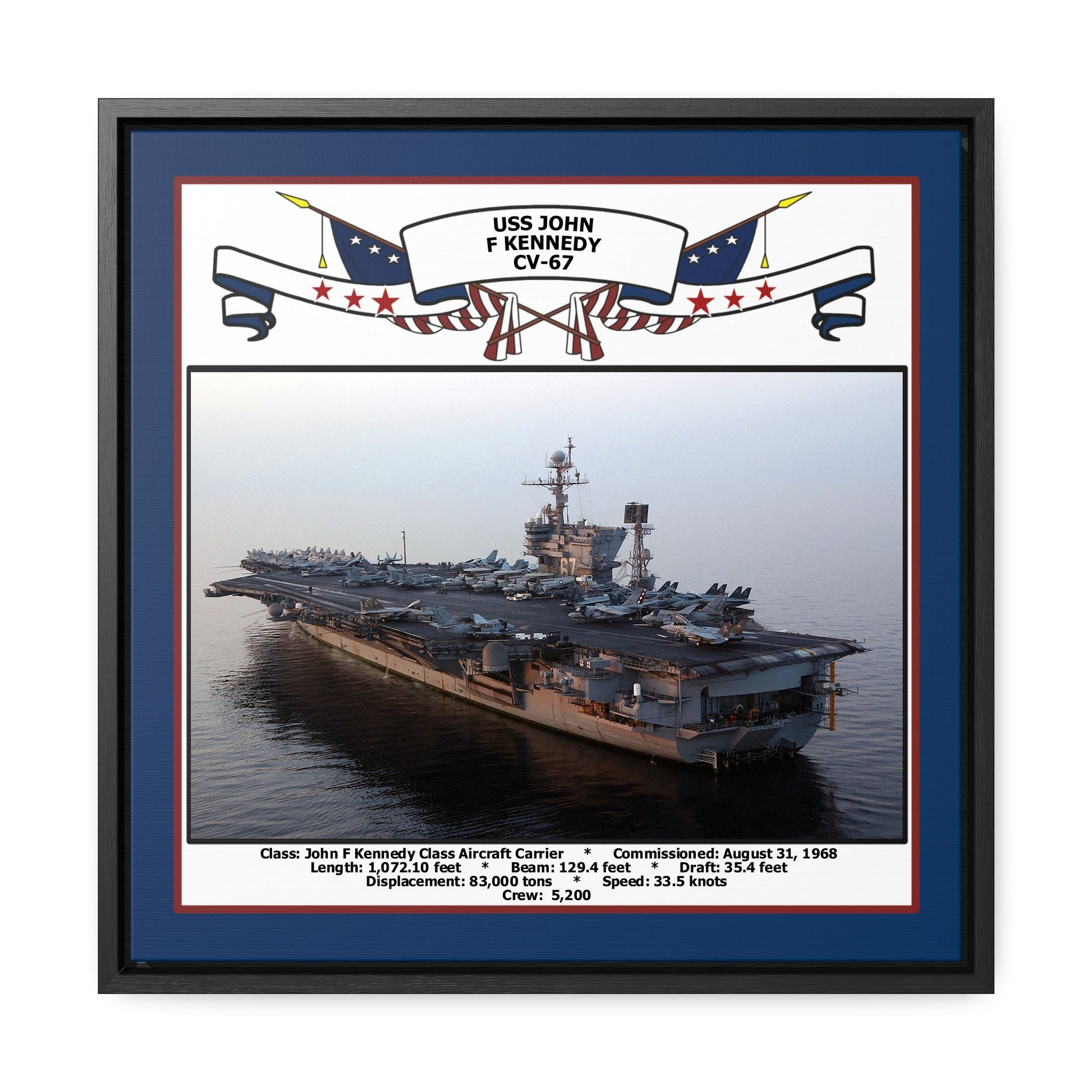 USS John F Kennedy CV-67 Navy Floating Frame Photo Front View