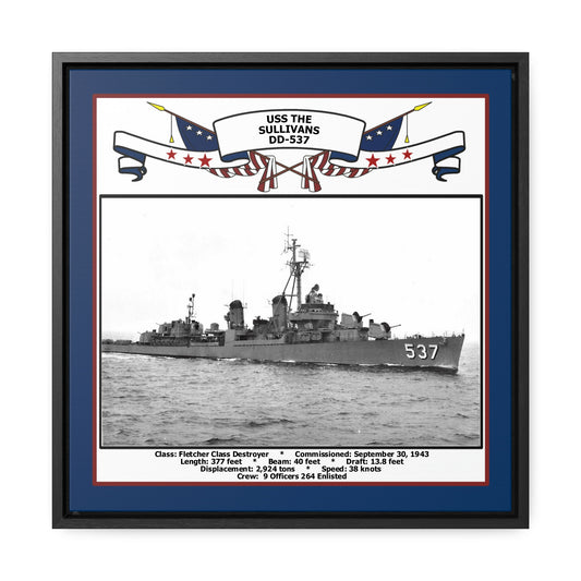USS The Sullivans DD-537 Navy Floating Frame Photo Front View