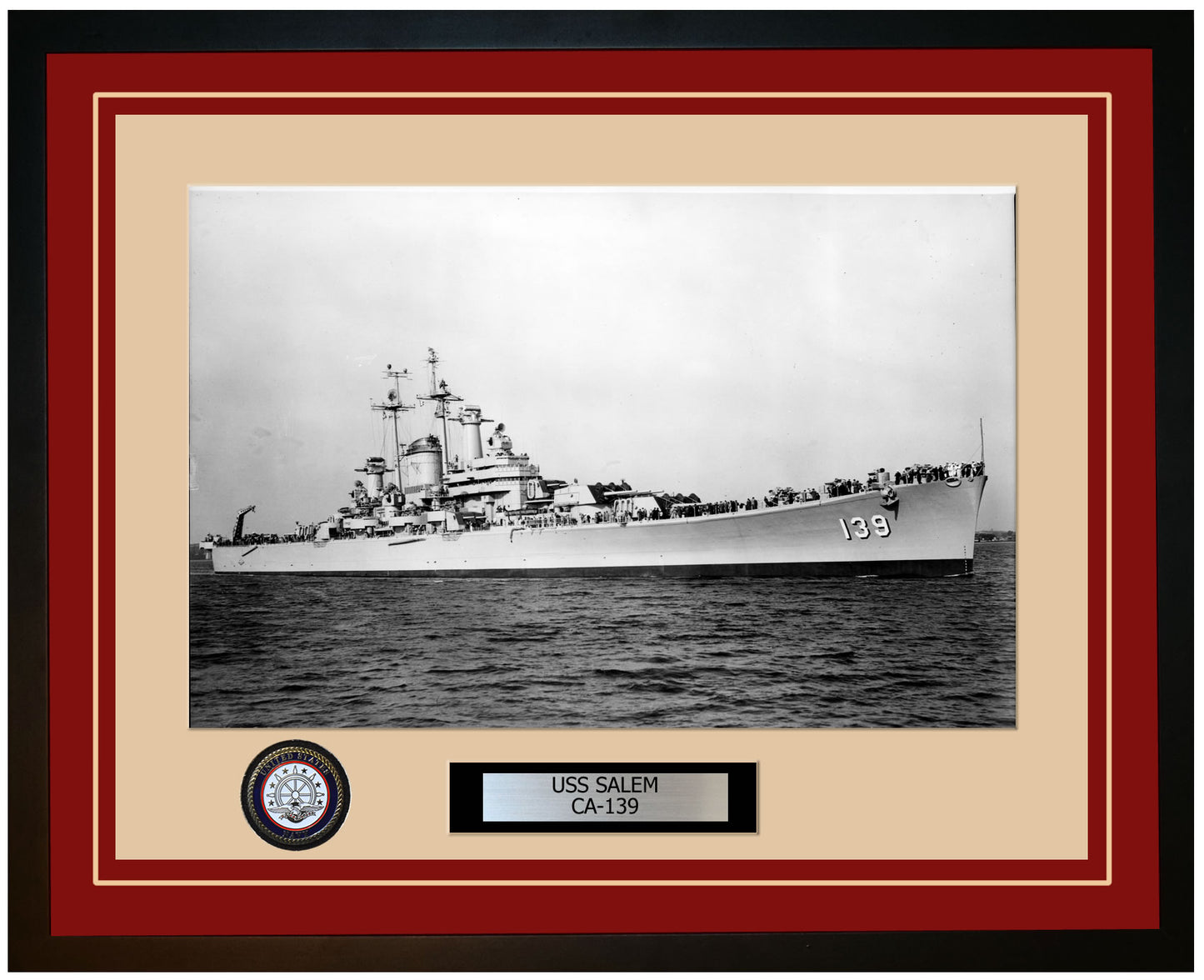 USS SALEM CA-139 Framed Navy Ship Photo Burgundy