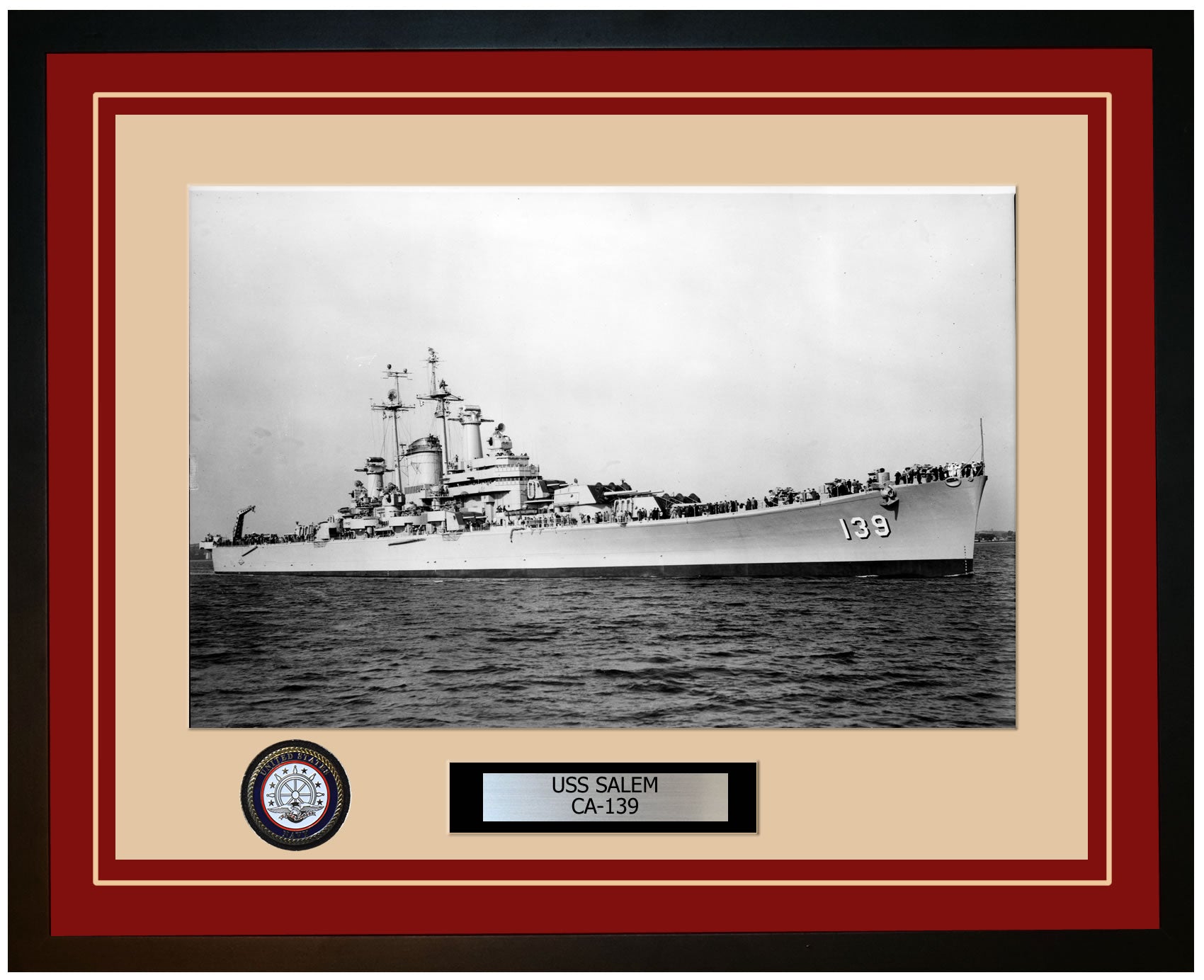 USS SALEM CA-139 Framed Navy Ship Photo Burgundy