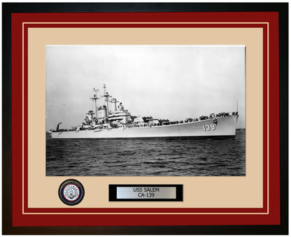 USS SALEM CA-139 Framed Navy Ship Photo Burgundy
