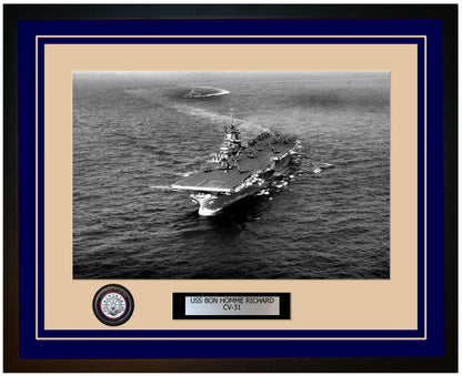 USS BON HOMME RICHARD CV-31 Framed Navy Ship Photo Blue