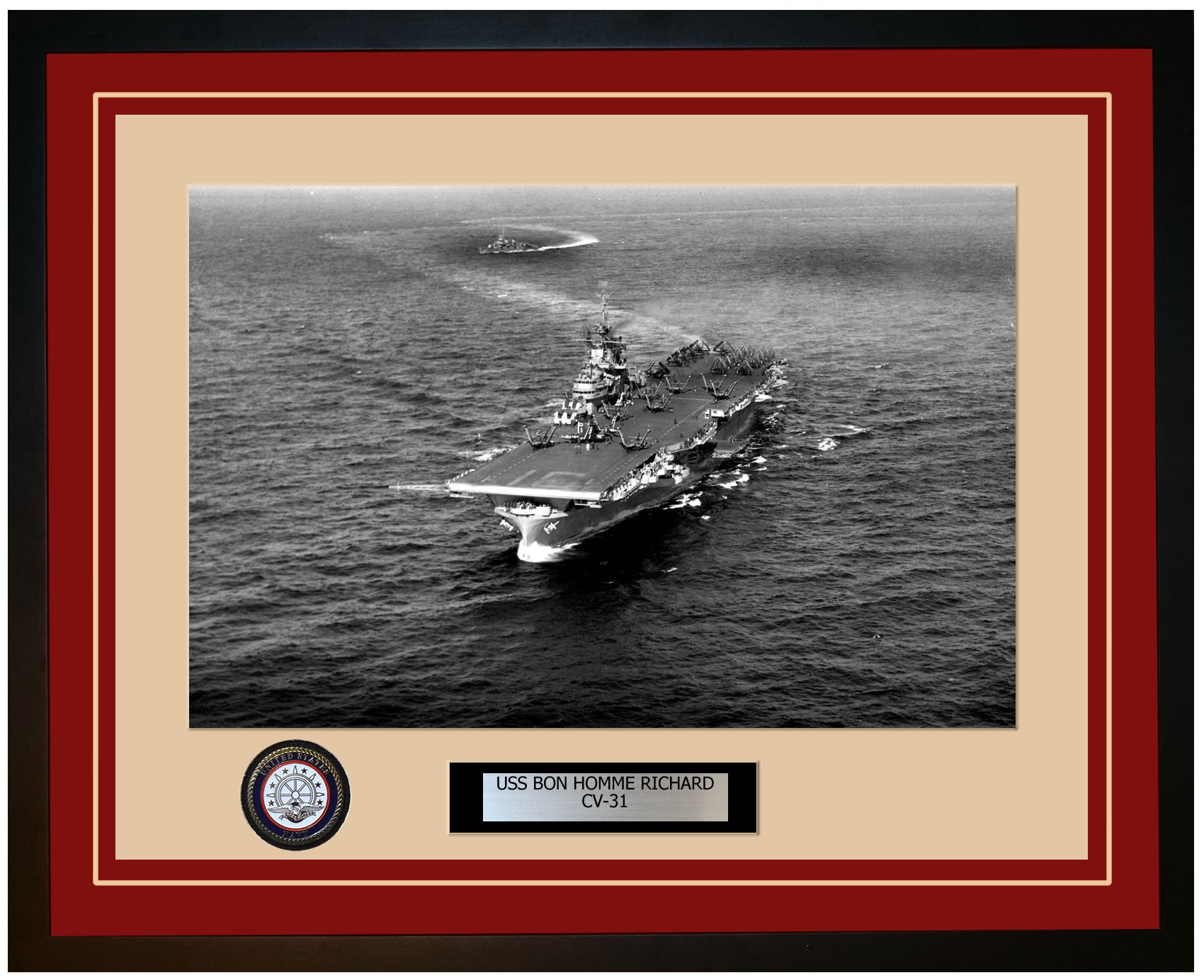 USS BON HOMME RICHARD CV-31 Framed Navy Ship Photo Burgundy