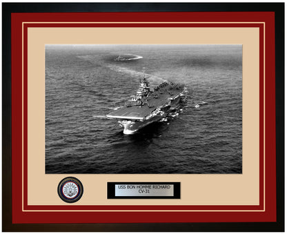 USS BON HOMME RICHARD CV-31 Framed Navy Ship Photo Burgundy