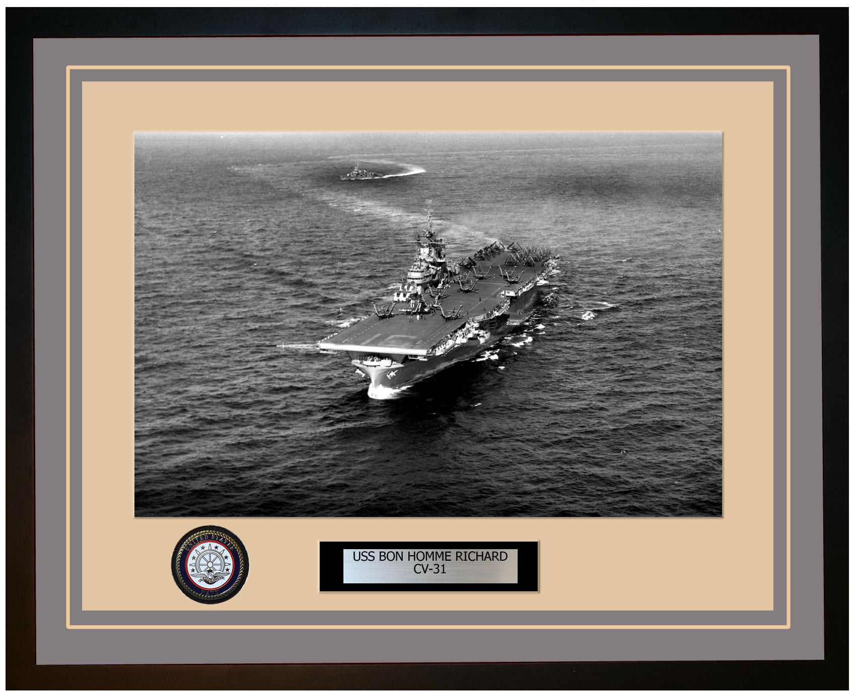USS BON HOMME RICHARD CV-31 Framed Navy Ship Photo Grey