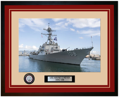 USS WAYNE E MEYER DDG-108 Framed Navy Ship Photo Burgundy