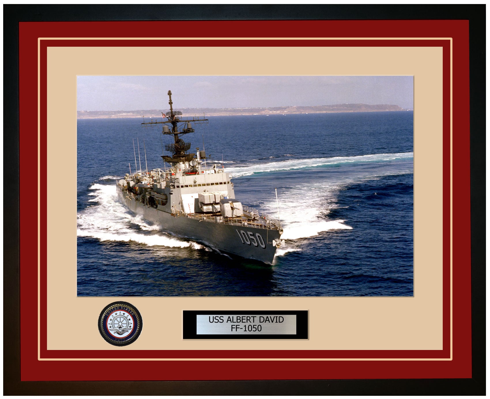 USS ALBERT DAVID FF-1050 Framed Navy Ship Photo Burgundy
