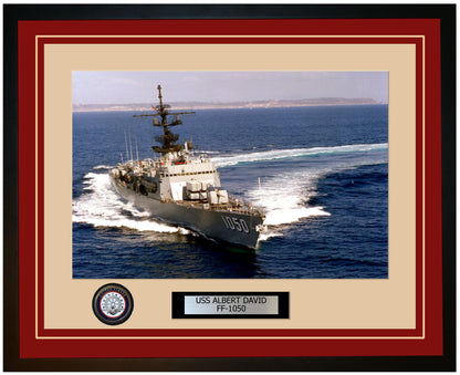 USS ALBERT DAVID FF-1050 Framed Navy Ship Photo Burgundy