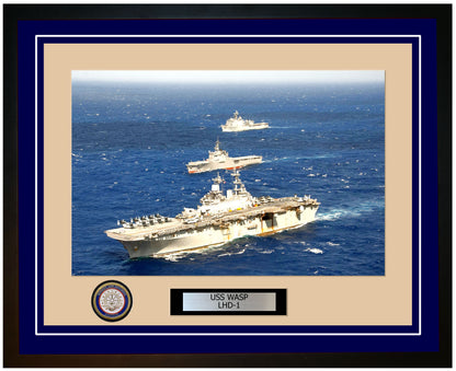 USS Wasp LHD-1 Framed Navy Ship Photo Blue
