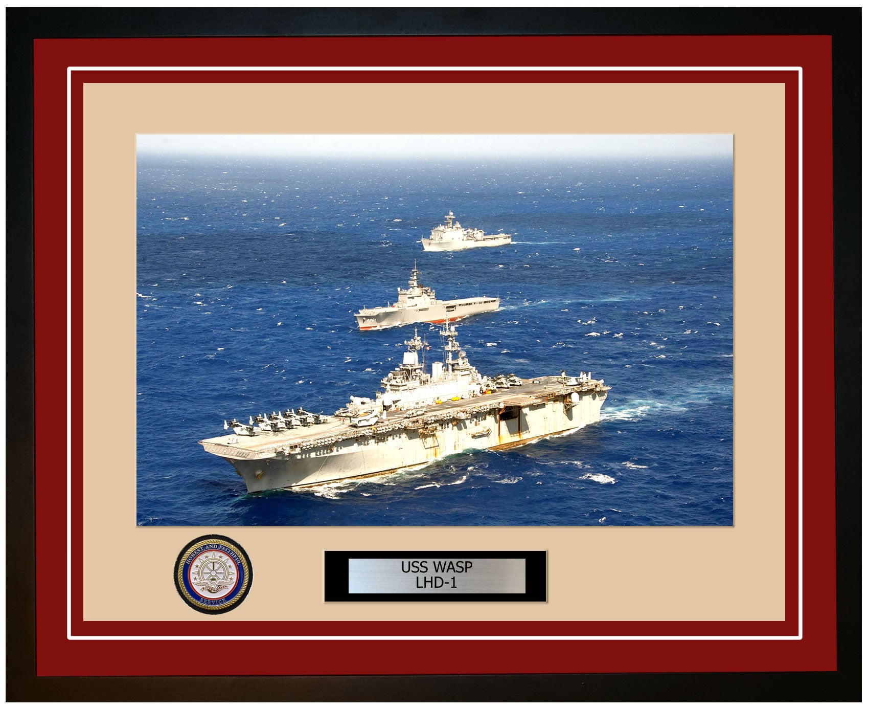 USS Wasp LHD-1 Framed Navy Ship Photo Burgundy
