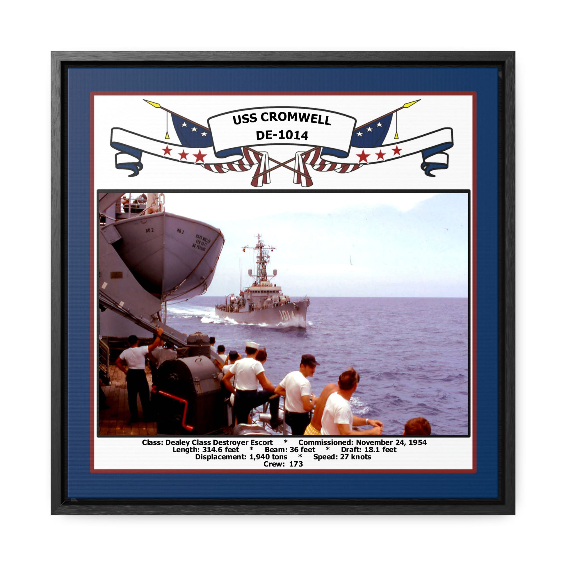 USS Cromwell DE-1014 Navy Floating Frame Photo Front View