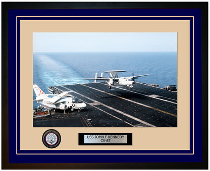 USS JOHN F KENNEDY CV-67 Framed Navy Ship Photo Blue