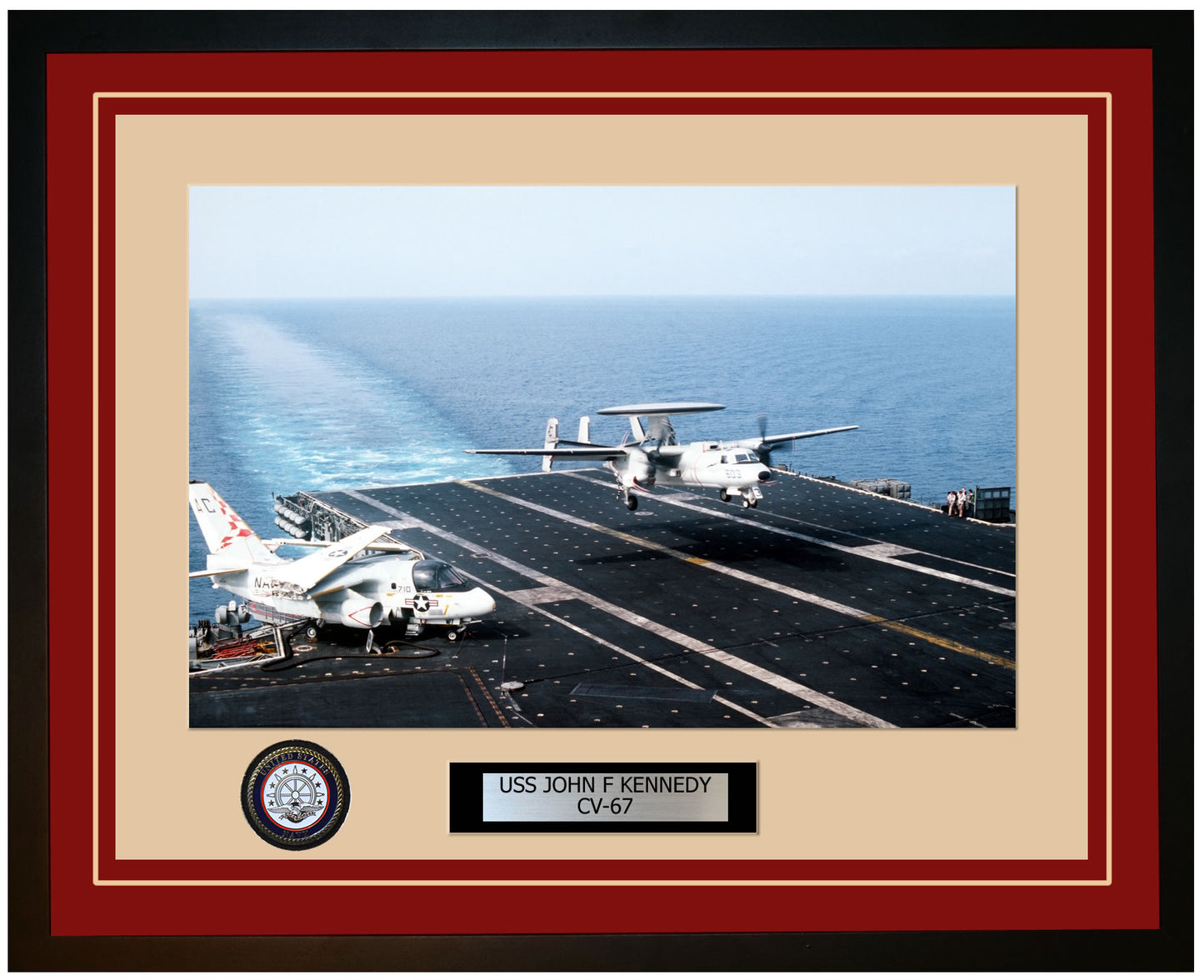 USS JOHN F KENNEDY CV-67 Framed Navy Ship Photo Burgundy
