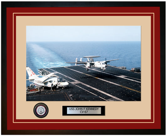 USS JOHN F KENNEDY CV-67 Framed Navy Ship Photo Burgundy