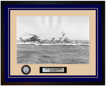 USS THE SULLIVANS DD-537 Framed Navy Ship Photo Blue