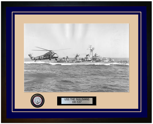 USS THE SULLIVANS DD-537 Framed Navy Ship Photo Blue