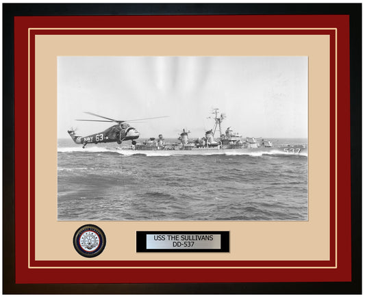 USS THE SULLIVANS DD-537 Framed Navy Ship Photo Burgundy