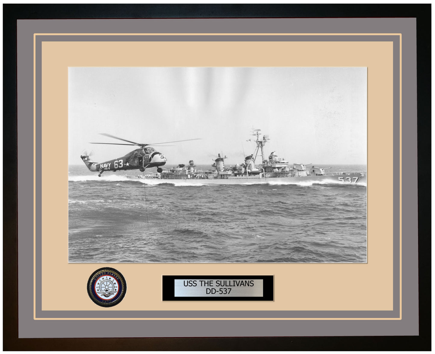 USS THE SULLIVANS DD-537 Framed Navy Ship Photo Grey