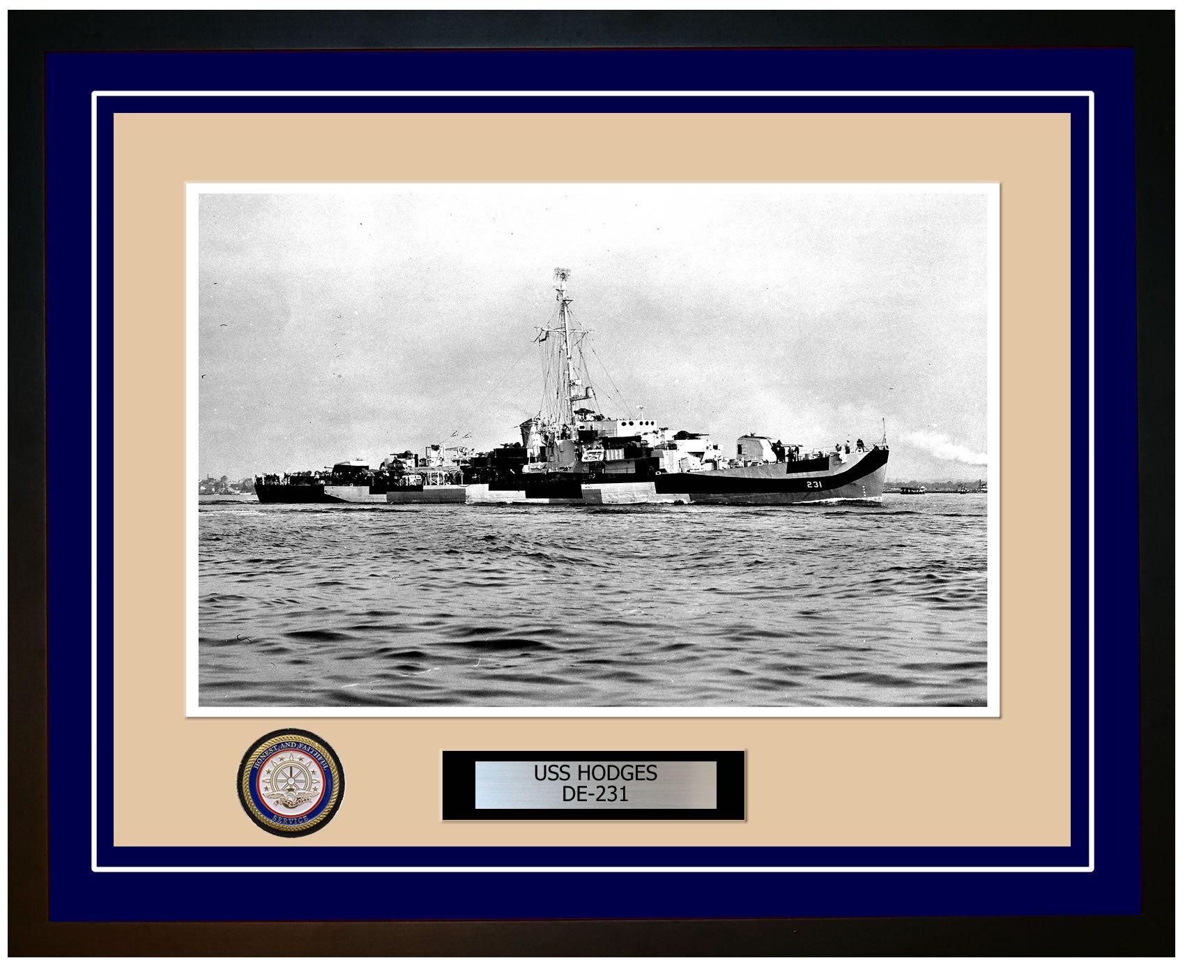 USS Hodges DE-231 Framed Navy Ship Photo Blue