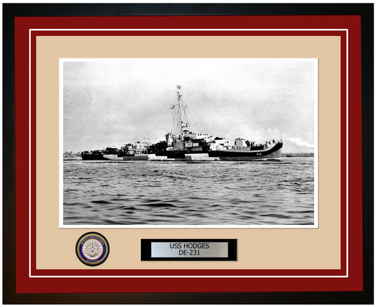 USS Hodges DE-231 Framed Navy Ship Photo Burgundy